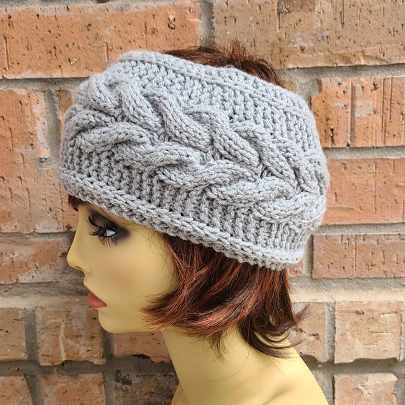 Handmade Women's Cable Knit Headband Light Gray Sparkling One Size - Picture 2 of 14